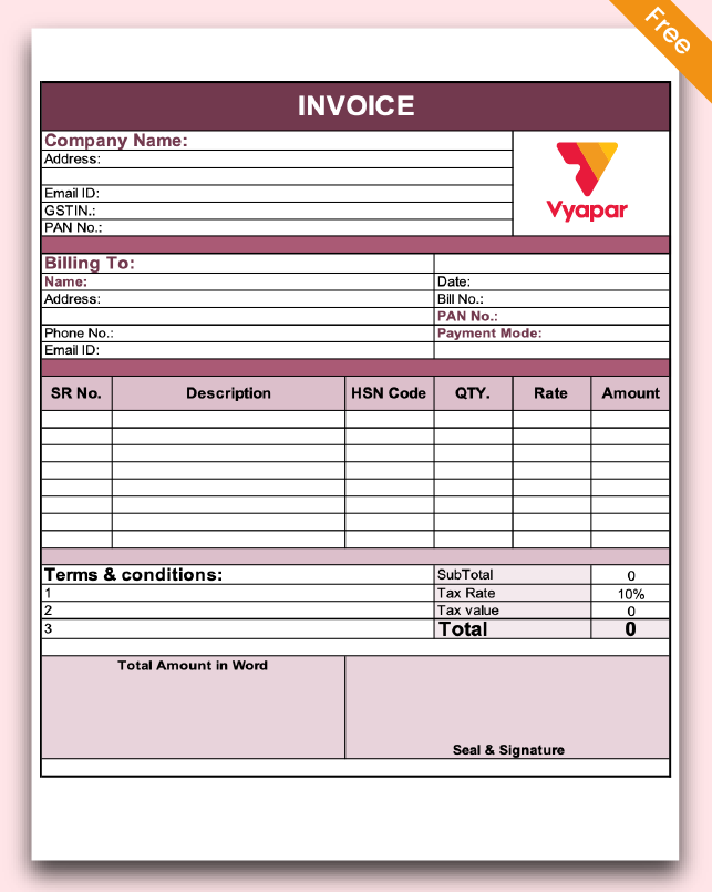 Invoice Format in Excel - Theme 7