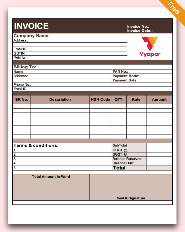 Invoice Format in Excel - Theme 8