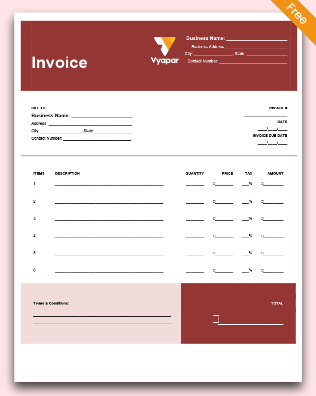 Invoice Format in Excel - Theme 2