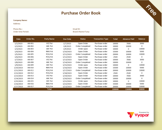 Order Book Format