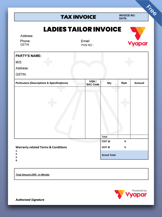 Ladies Tailor Bill Book Format