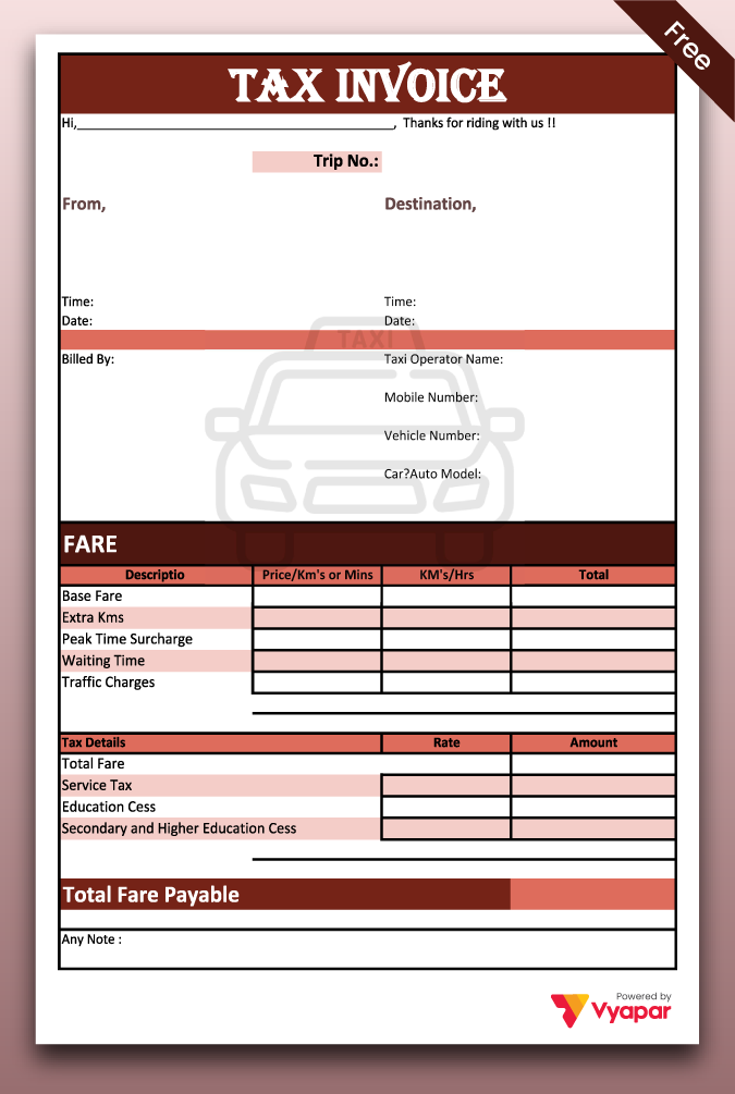 Taxi Invoice Format - 07
