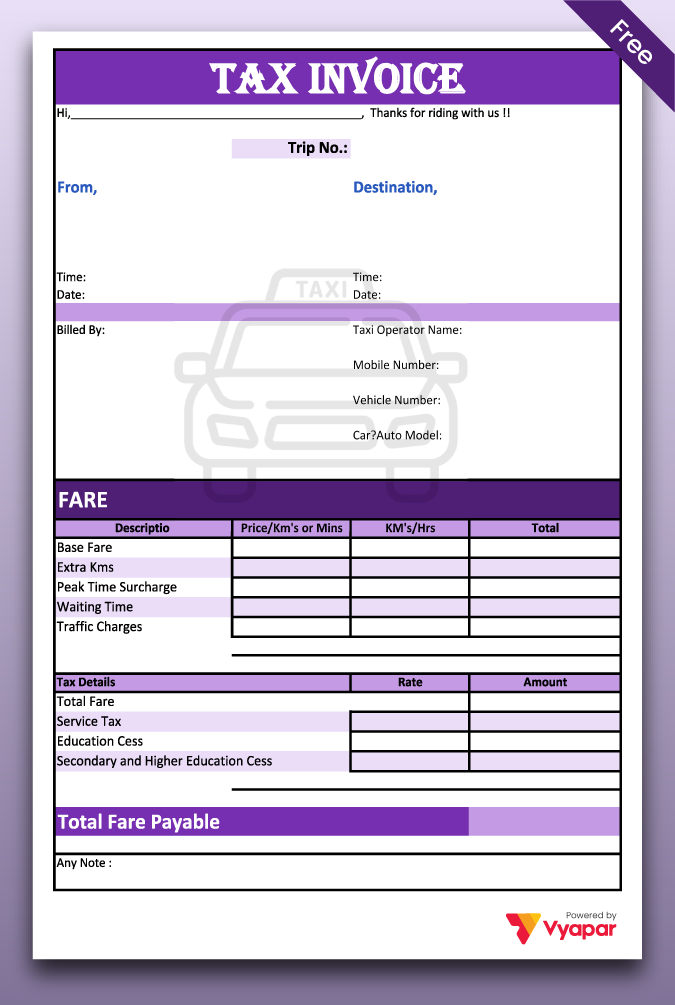 Taxi Invoice Format - 06