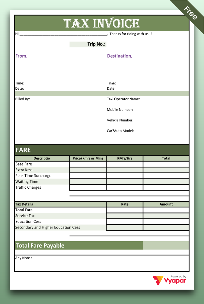 Taxi Invoice Format - 03