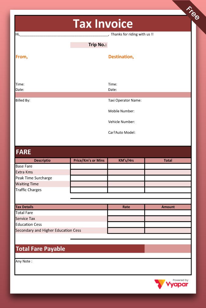 Taxi Invoice Format - 02
