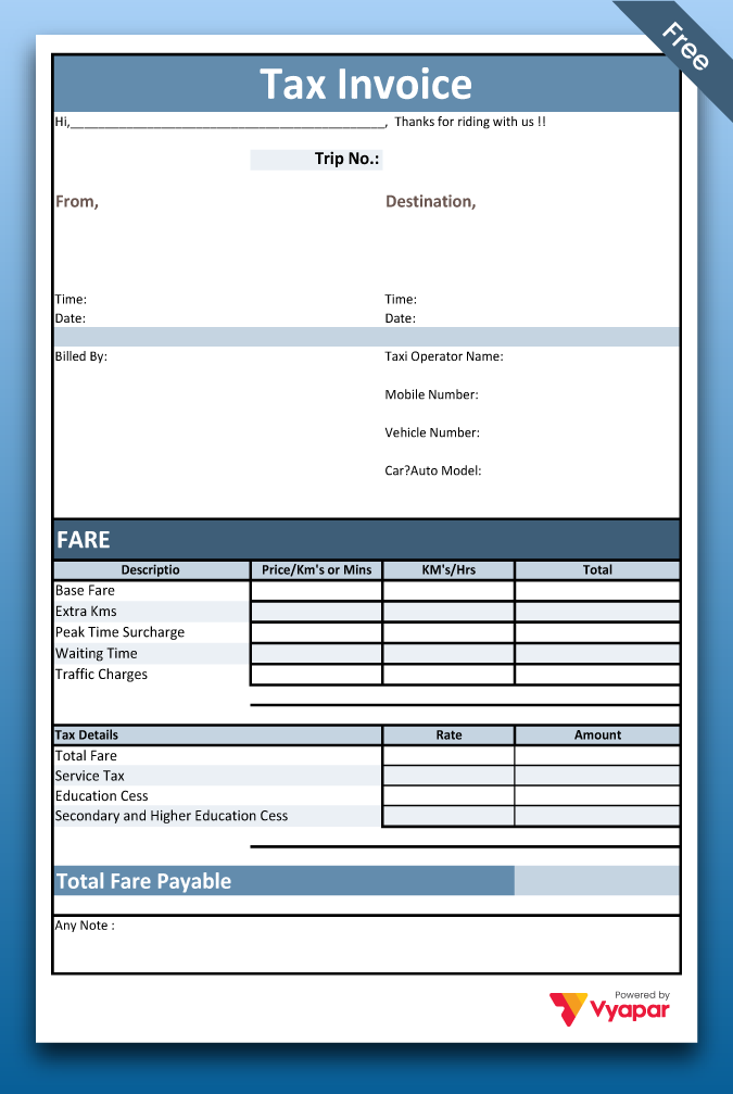 Taxi Invoice Format - 01