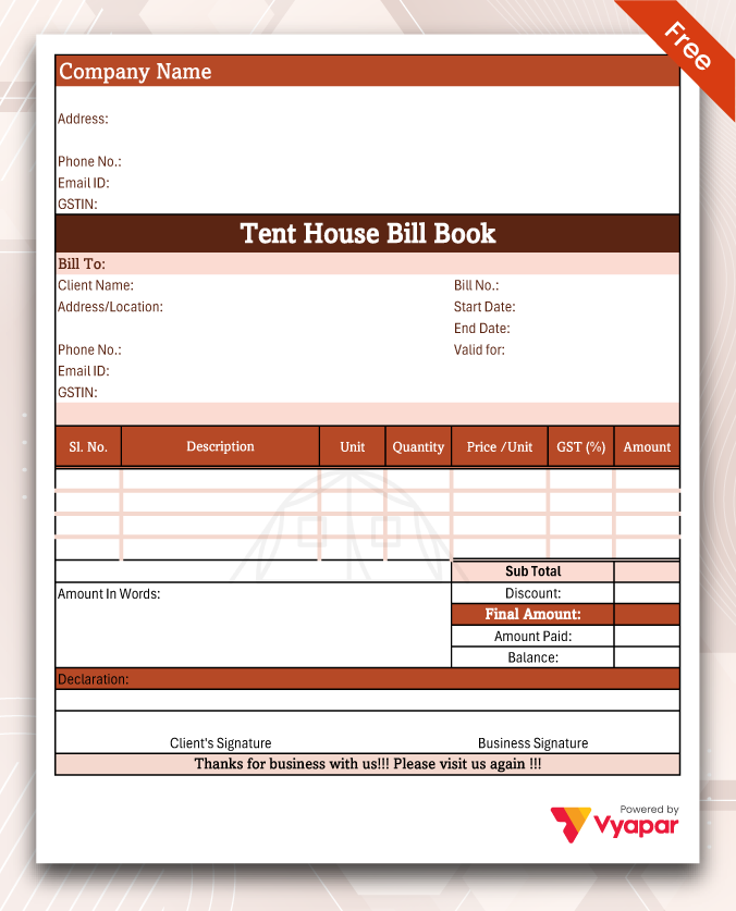Tent House Bill Book Format-2