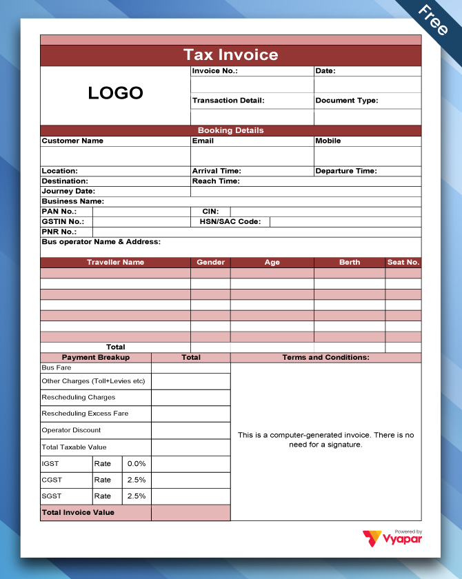 Word bus ticket invoice