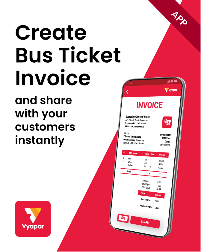 Create bus tickets using mobile app of Vyapar