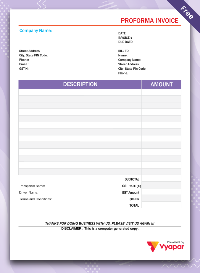 Proforma Invoice Format Basic