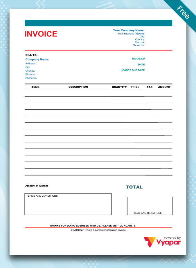 Proforma Invoice Format With Company Seal