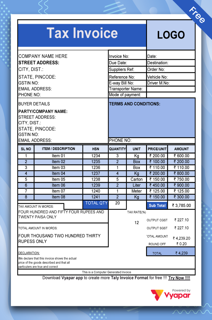 Tally Invoice Format In Excel - 05