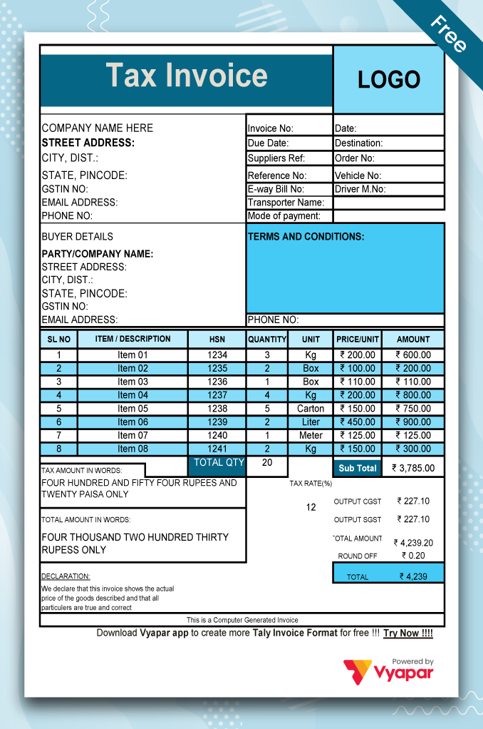 Tally Invoice Format In Excel - 04