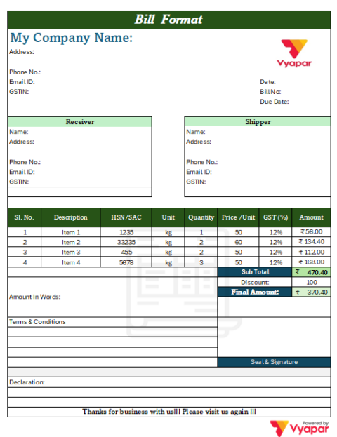 22+ Stationery Shop Bill Format in Word, PDF - Free Download