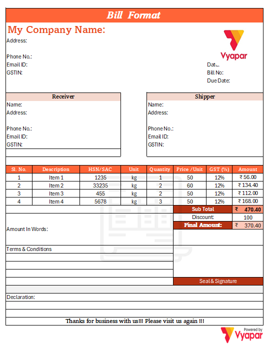 22+ Stationery Shop Bill Format in Word, PDF - Free Download