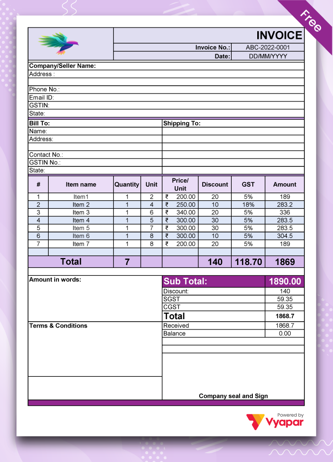 GST Invoice Format in Excel, Word & PDF | Download Tax Bill