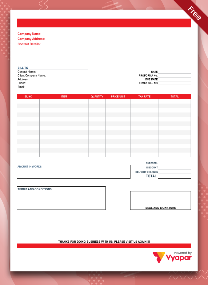 Proforma Invoice Format With E-way Bill No.