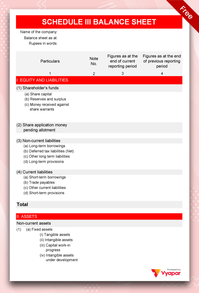 Schedule 3 Balance Sheet Format Type II