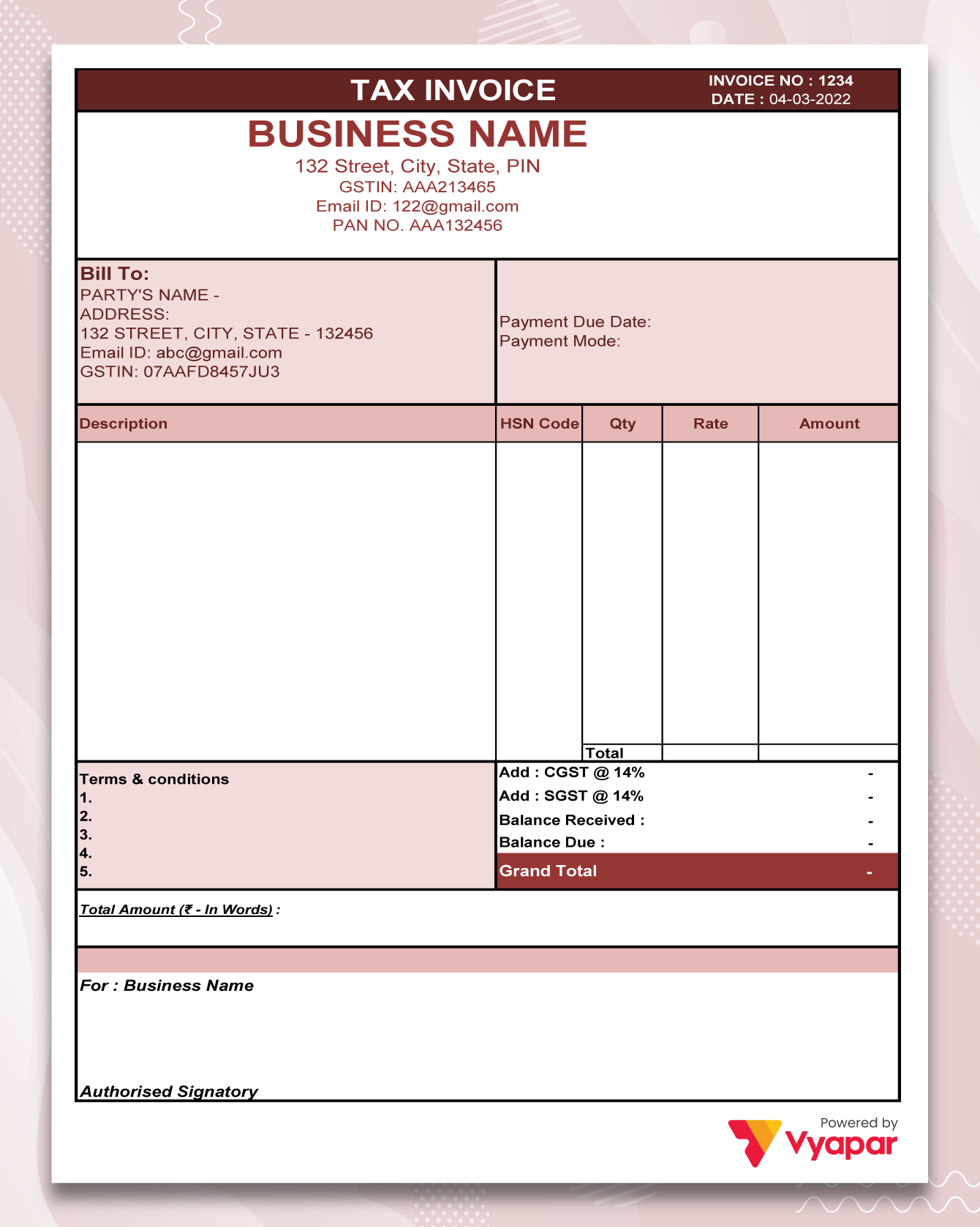 Invoice Format in Excel - Theme 11