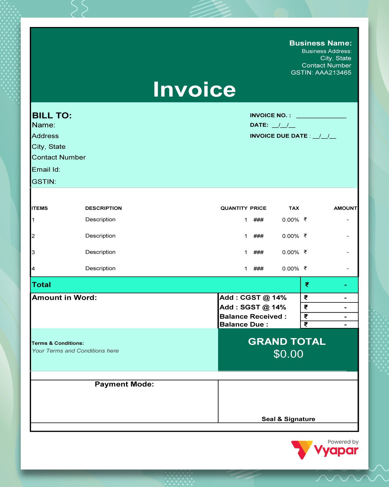 Invoice Format in Excel - Theme 14