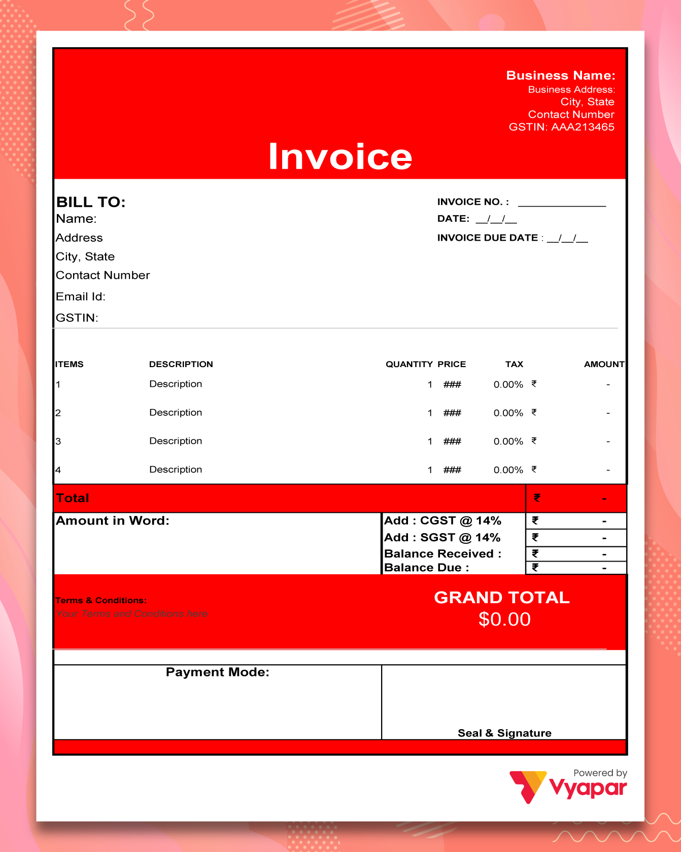 Invoice Format in Excel - Theme 15