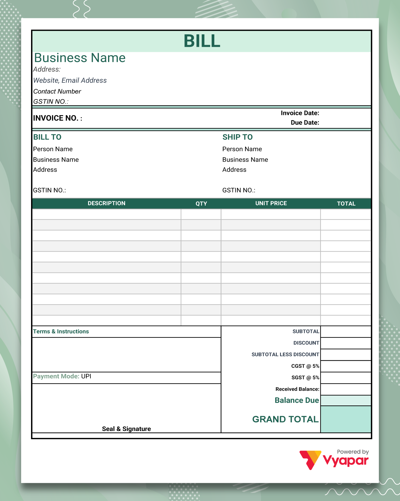 Invoice Format in Excel - Theme 16