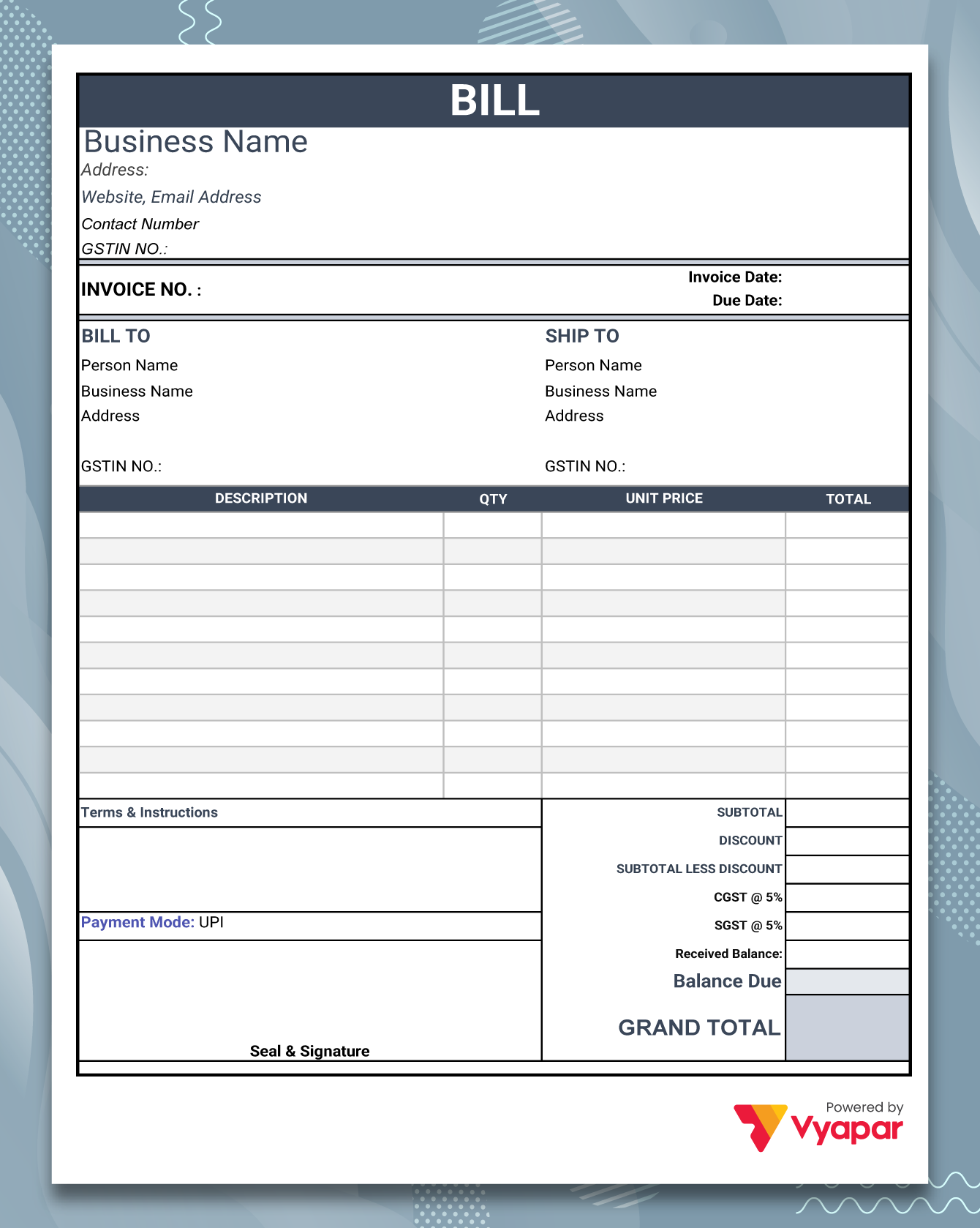 Invoice Format in Excel - Theme 17