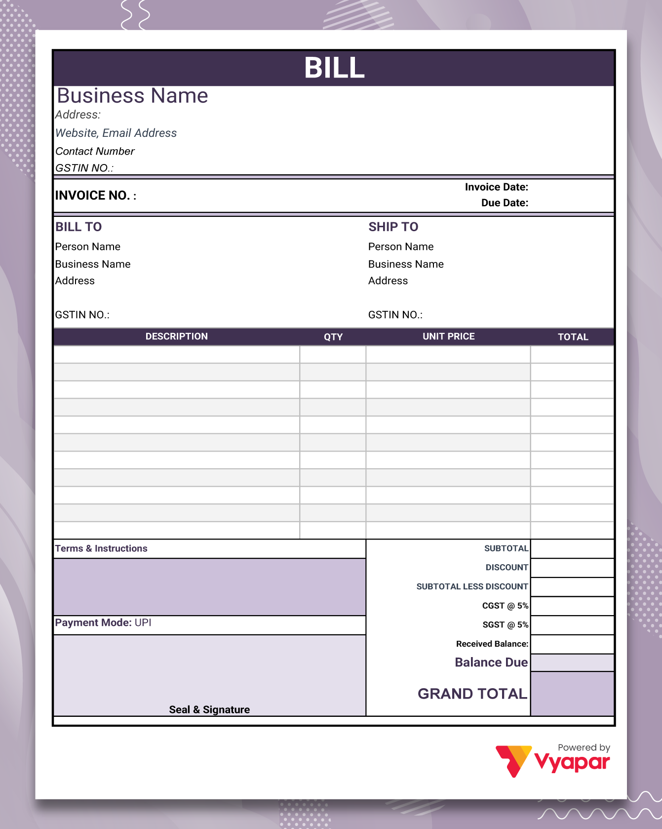 Invoice Format in Excel - Theme 18