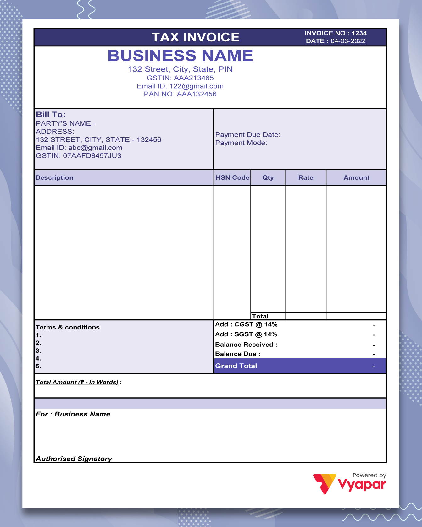 Invoice Format in Excel - Theme 19