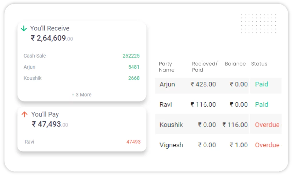 Track Account Payable & Receivable using Vyapar free construction accounting app