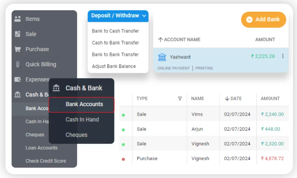 Seamless Cash and Bank Management using Vyapar