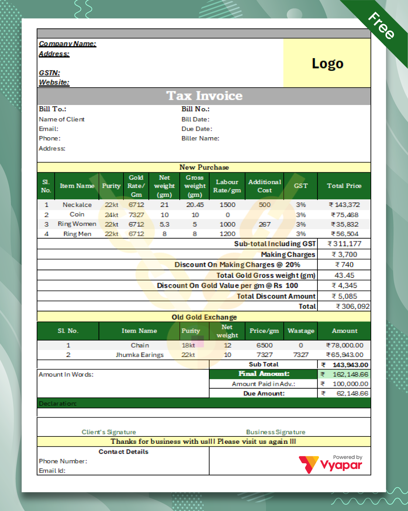 15+ Jewellery Bill Format Free Download��