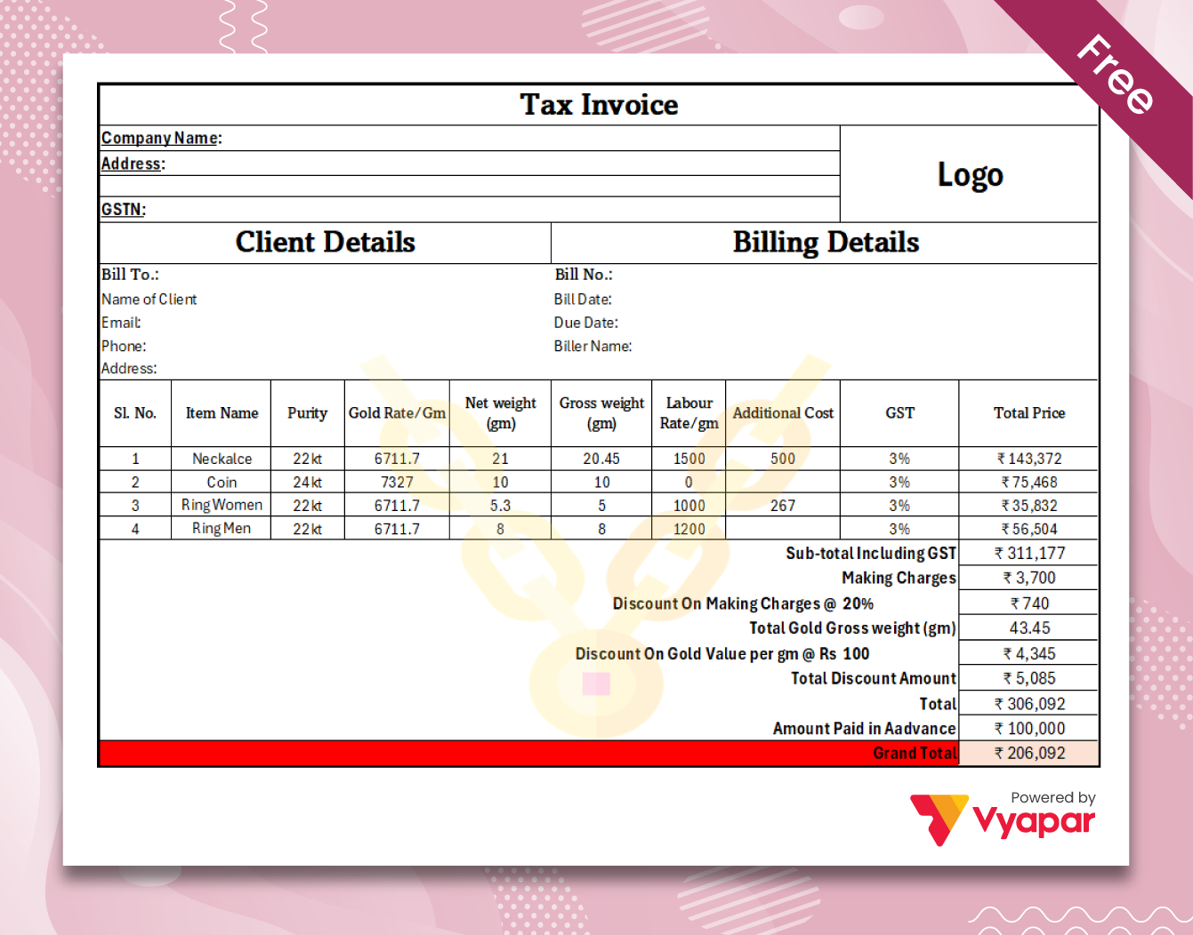 15+ Jewellery Bill Format Free Download��