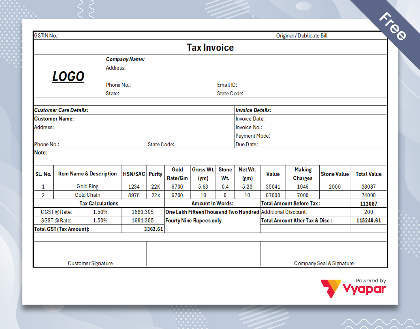 15+ Jewellery Bill Format Free Download��