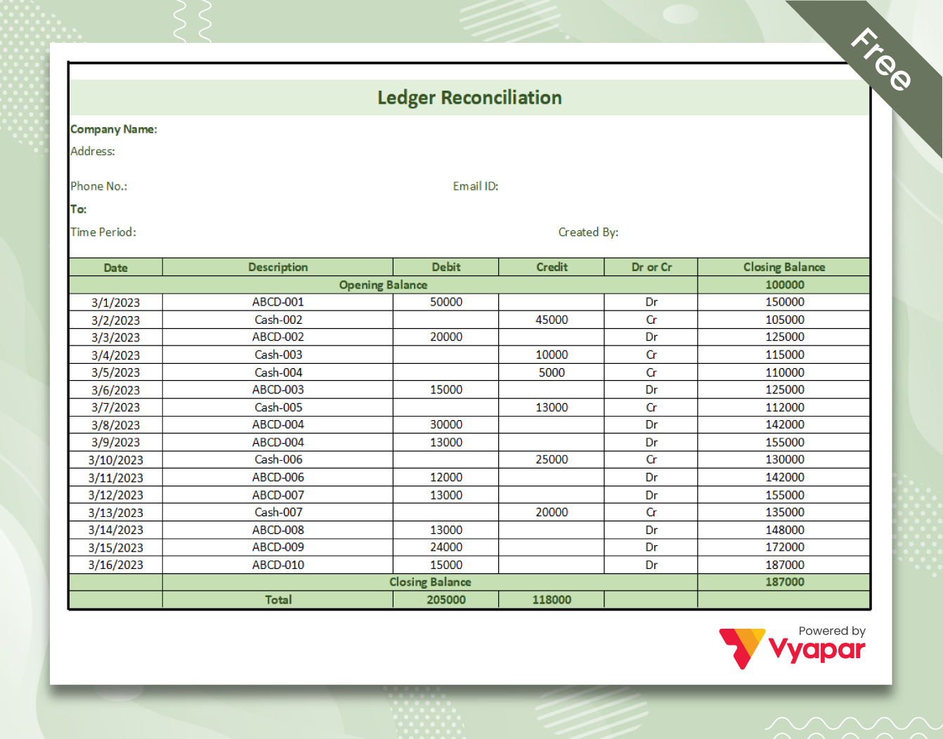 Ledger Reconciliation Format in Excel-1