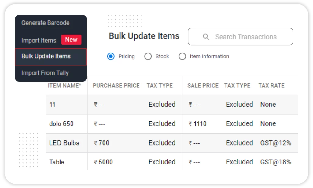 Bulk Update Items - Garment & Cloth Shop Billing Software