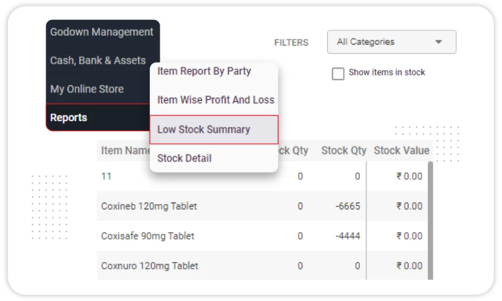 Low Stock Alert- Garment & Cloth Shop Billing Software