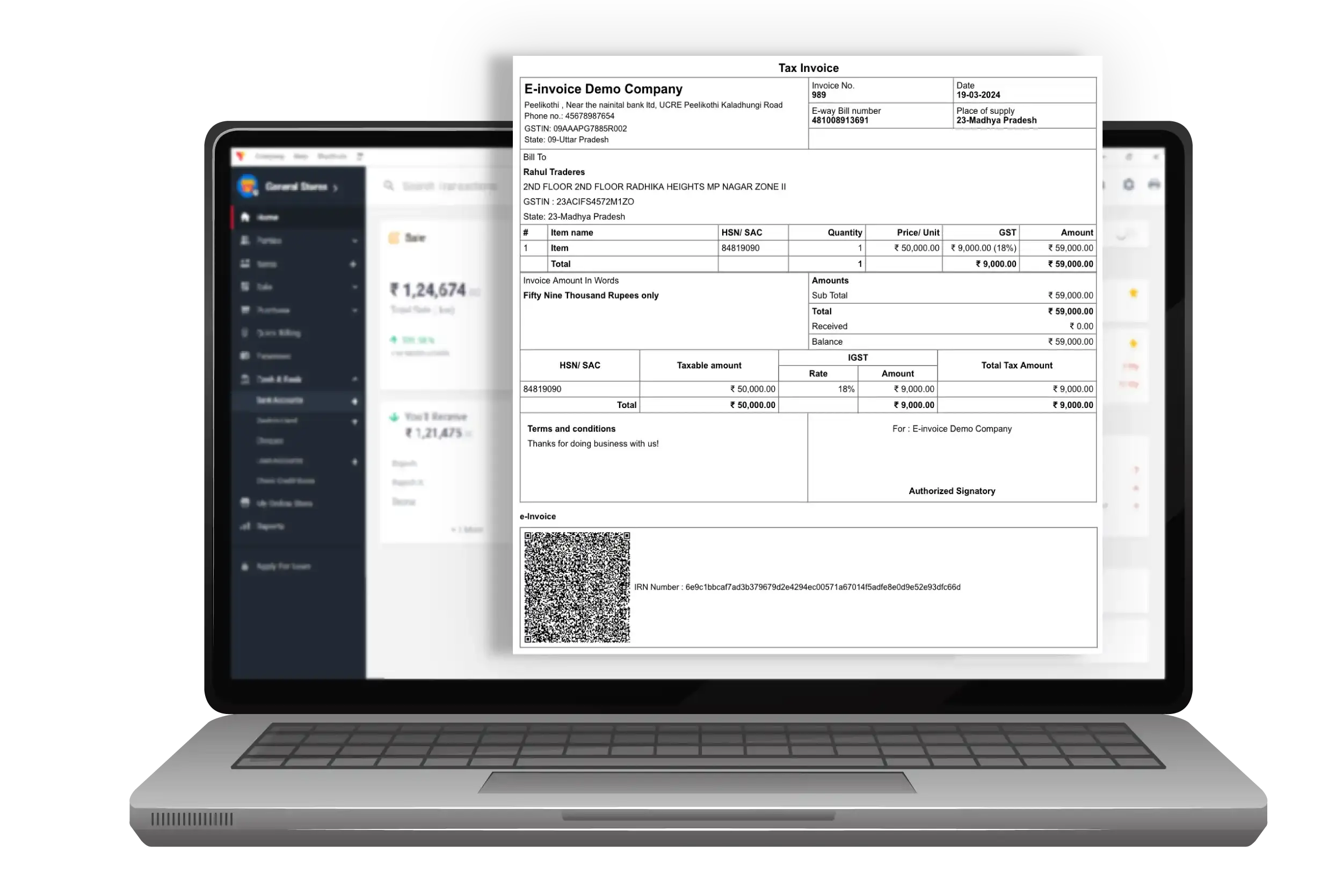 Vyapar e-invoicing software dashboard