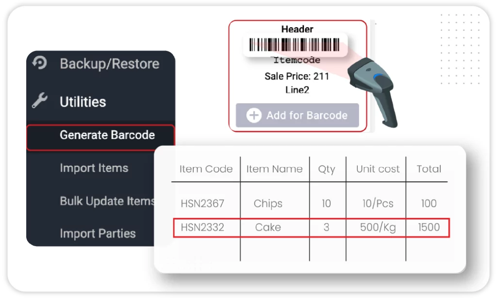 Integration of barcode and QR code in hardware billing software