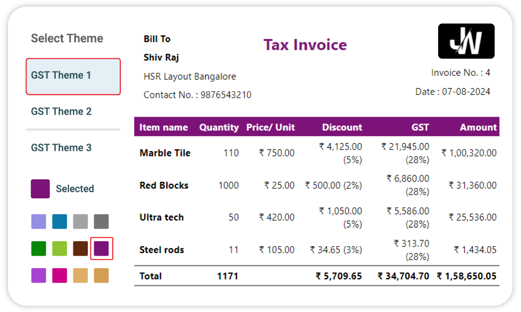 Create professional invoices using Vyapar