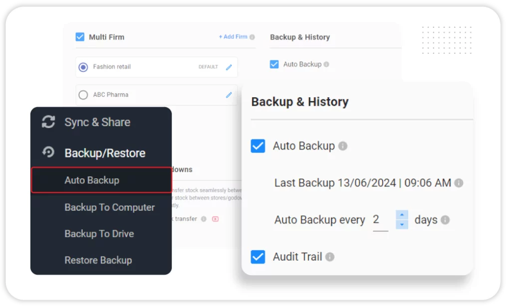 Auto backup your data using bill book software