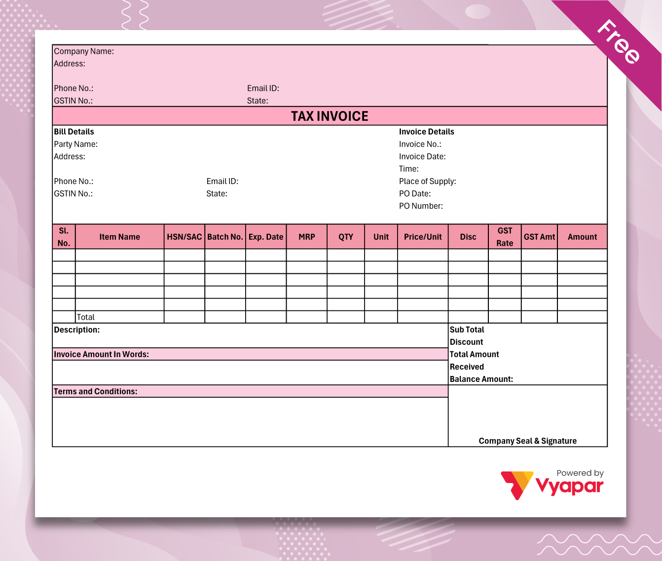 Sale Invoice Format - 18