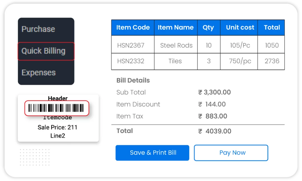 Quick billing using barcode scanning feature