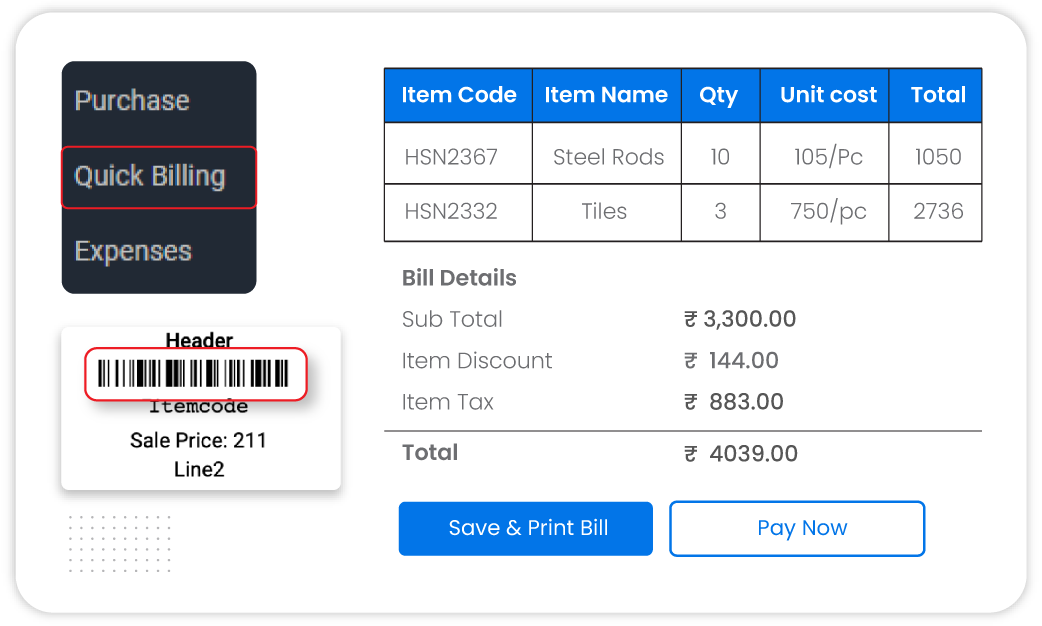 Cloud billing software provides quick billing using barcode scanning