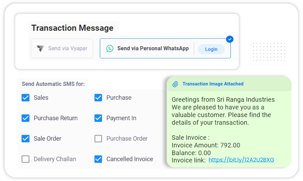 Send custom transaction messaging with free invoice system