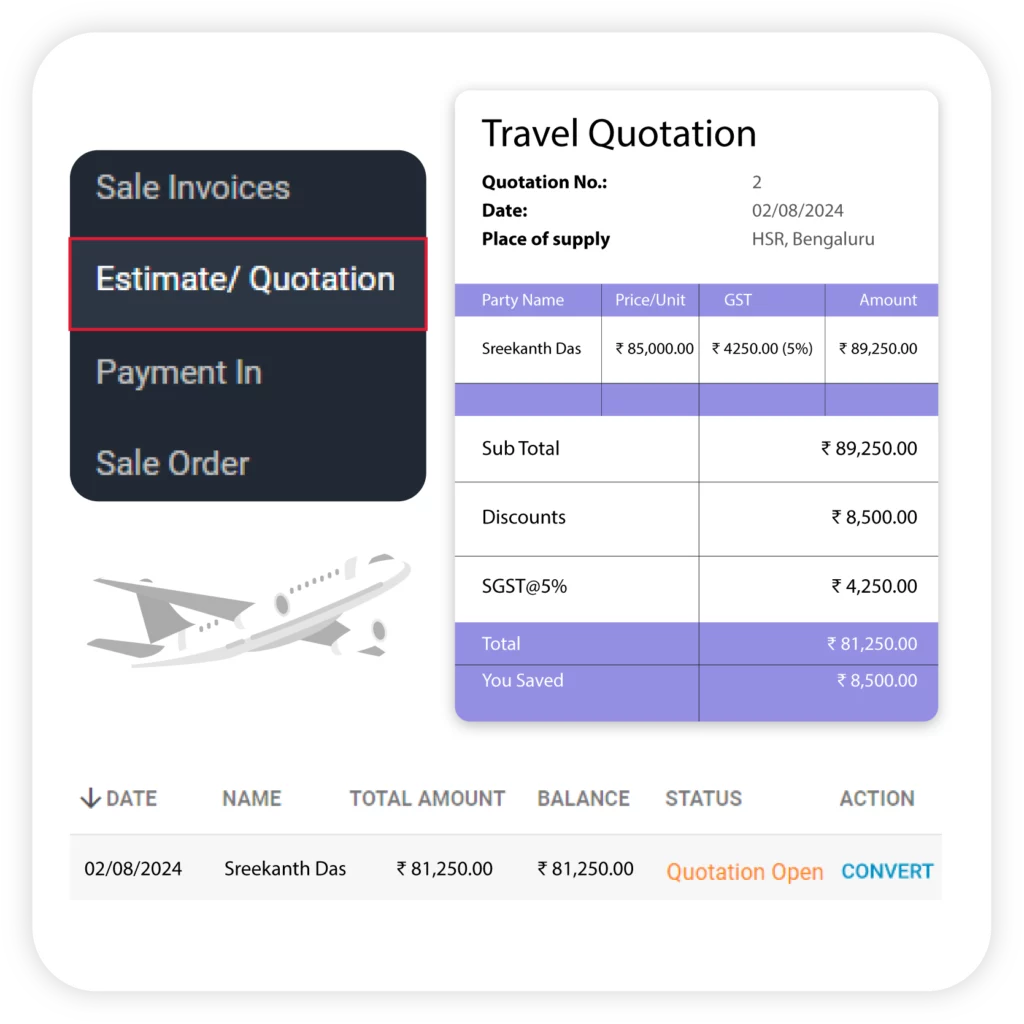 Create Estimate and Quotation for Customers with travel accounting app