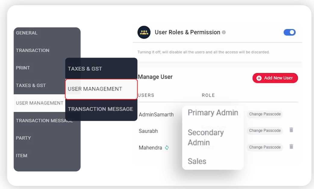 Provide user roles and permissions using accounting software for travel agency