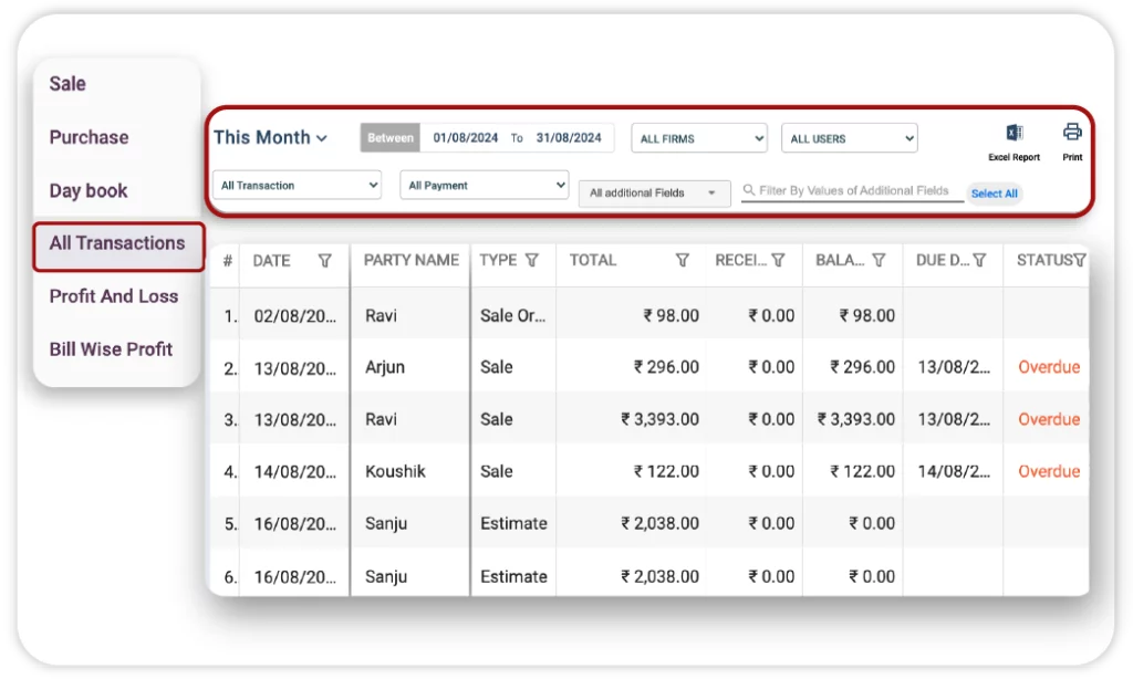 Transaction Report - Financial Reporting Software