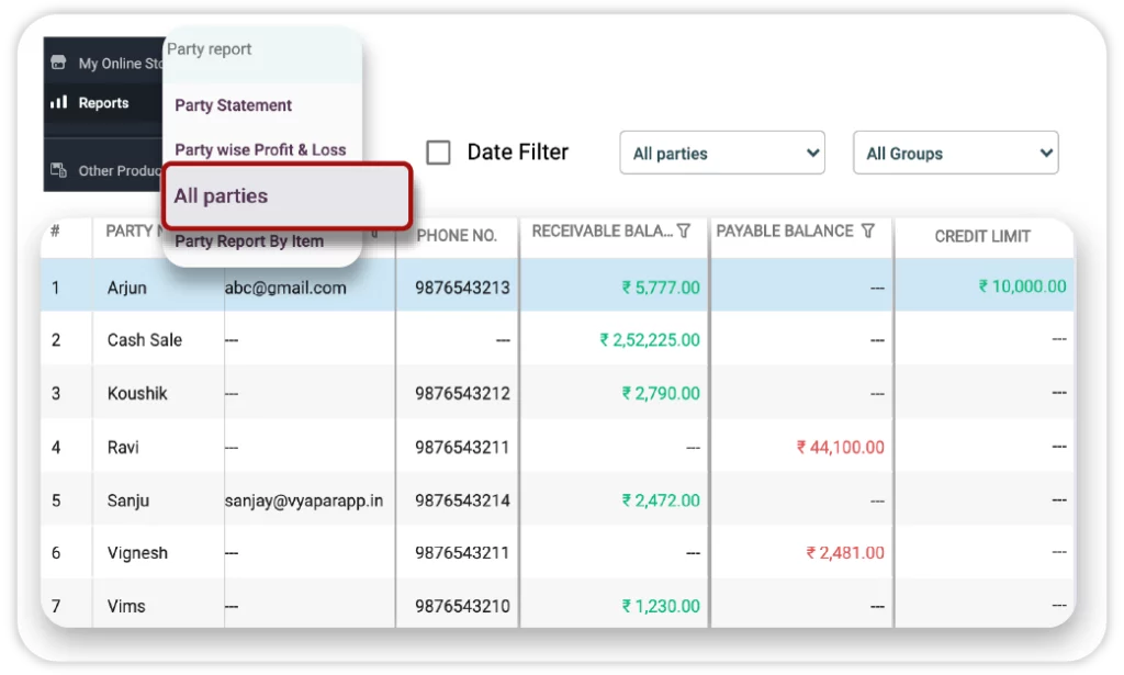 Party Report - Financial Reporting Software