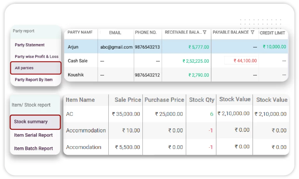 Get party and item details on Vyapar